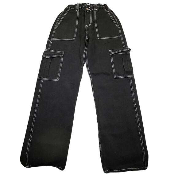 Fashion Nova Pants - Fashion Nova Cargo Pants Womens 5 Black Utility Baggy Contrast Stitch Streetwear